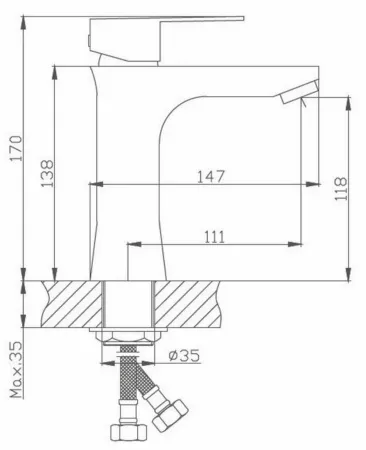 Смеситель для умывальника HB10802 1/2 нерж. "HAIBA"