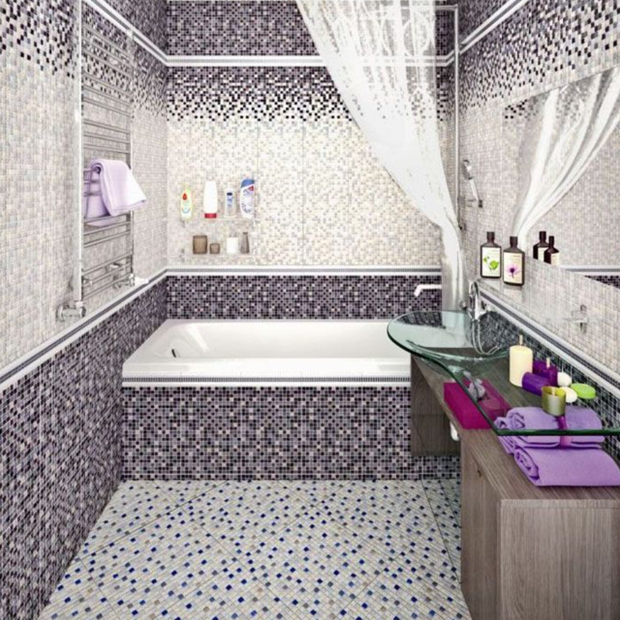 варианты дизайна ванной комнаты плиткой